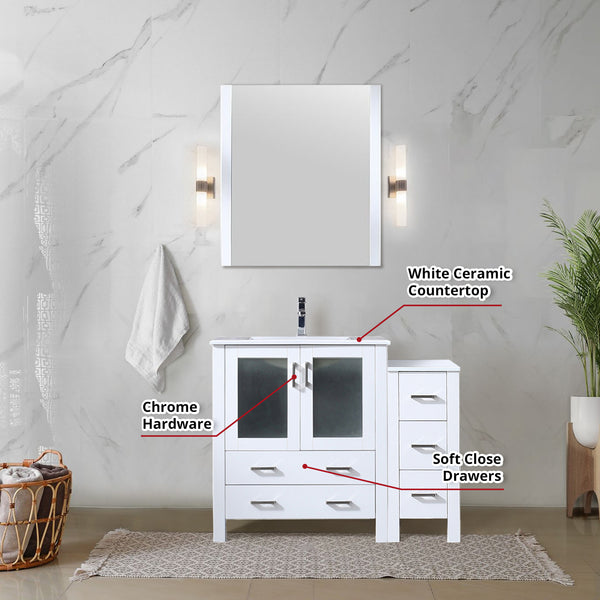 Lexora Collection Volez 42 inch Single Bath Vanity with Side Cabinet, and White Ceramic Top - Luxe Bathroom Vanities