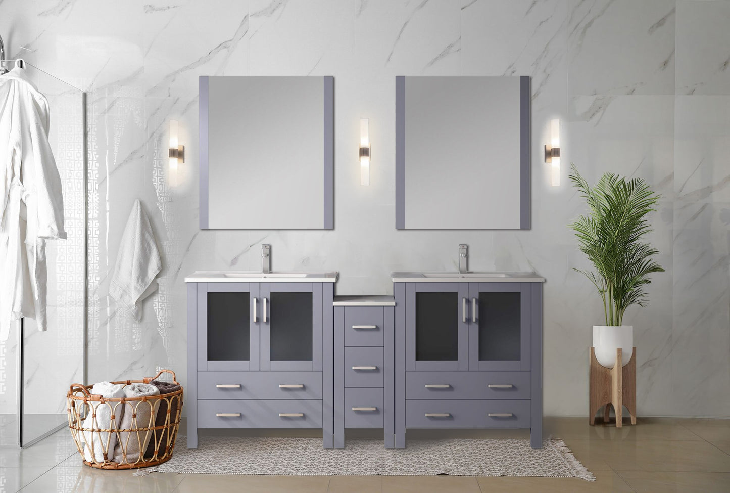 Lexora Collection Volez 72 inch Double Bath Vanity with Side Cabinet, and White Ceramic Top - Luxe Bathroom Vanities