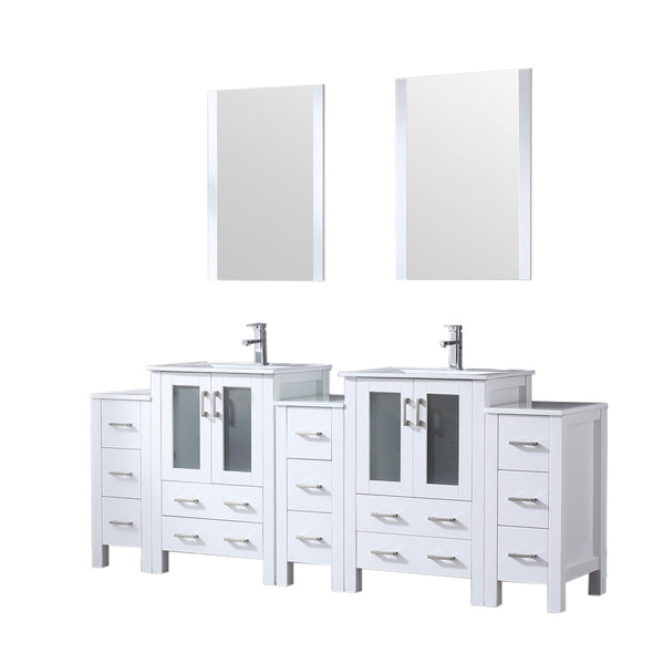 Lexora Collection Volez 84 inch Single Bath Vanity with Side Cabinets, and White Ceramic Top - Luxe Bathroom Vanities