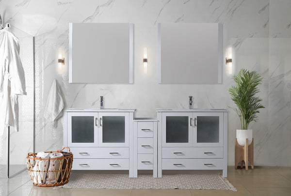 Lexora Collection Volez 84 inch Single Bath Vanity with Side Cabinets, and White Ceramic Top - Luxe Bathroom Vanities