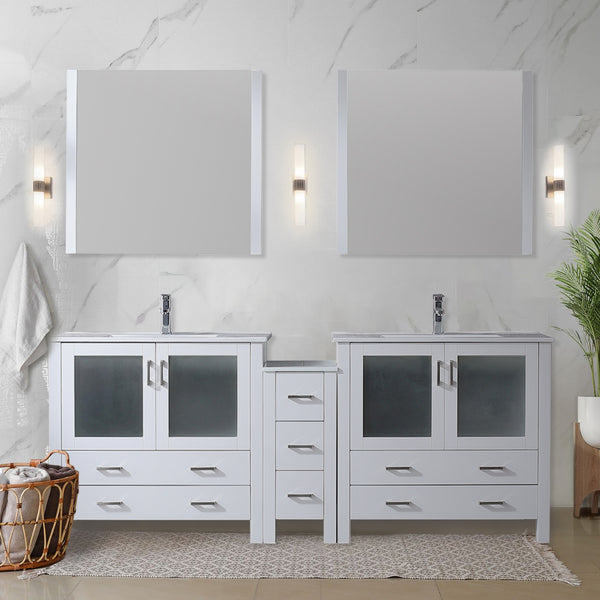 Lexora Collection Volez 84 inch Double Bath Vanity with Side Cabinet, and White Ceramic Top - Luxe Bathroom Vanities