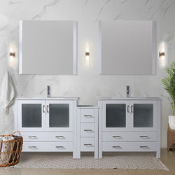 Lexora Collection Volez 84 inch Single Bath Vanity with Side Cabinets, and White Ceramic Top - Luxe Bathroom Vanities