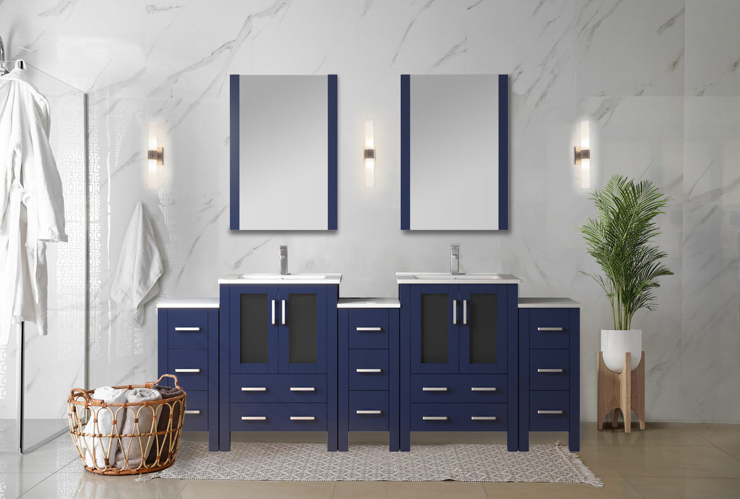 Lexora Collection Volez 84 inch Single Bath Vanity with Side Cabinets, and White Ceramic Top - Luxe Bathroom Vanities