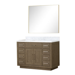 Lexora Collection Abbey 48 inch Single Bath Vanity, Carrara Marble Top, and 46 inch Mirror - Luxe Bathroom Vanities
