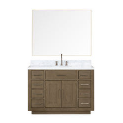 Lexora Collection Abbey 48 inch Single Bath Vanity, Carrara Marble Top, Faucet Set, and 46 inch Mirror - Luxe Bathroom Vanities