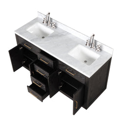 Lexora Collection Abbey 60 inch Double Bath Vanity, Carrara Marble Top, and Faucet Set - Luxe Bathroom Vanities