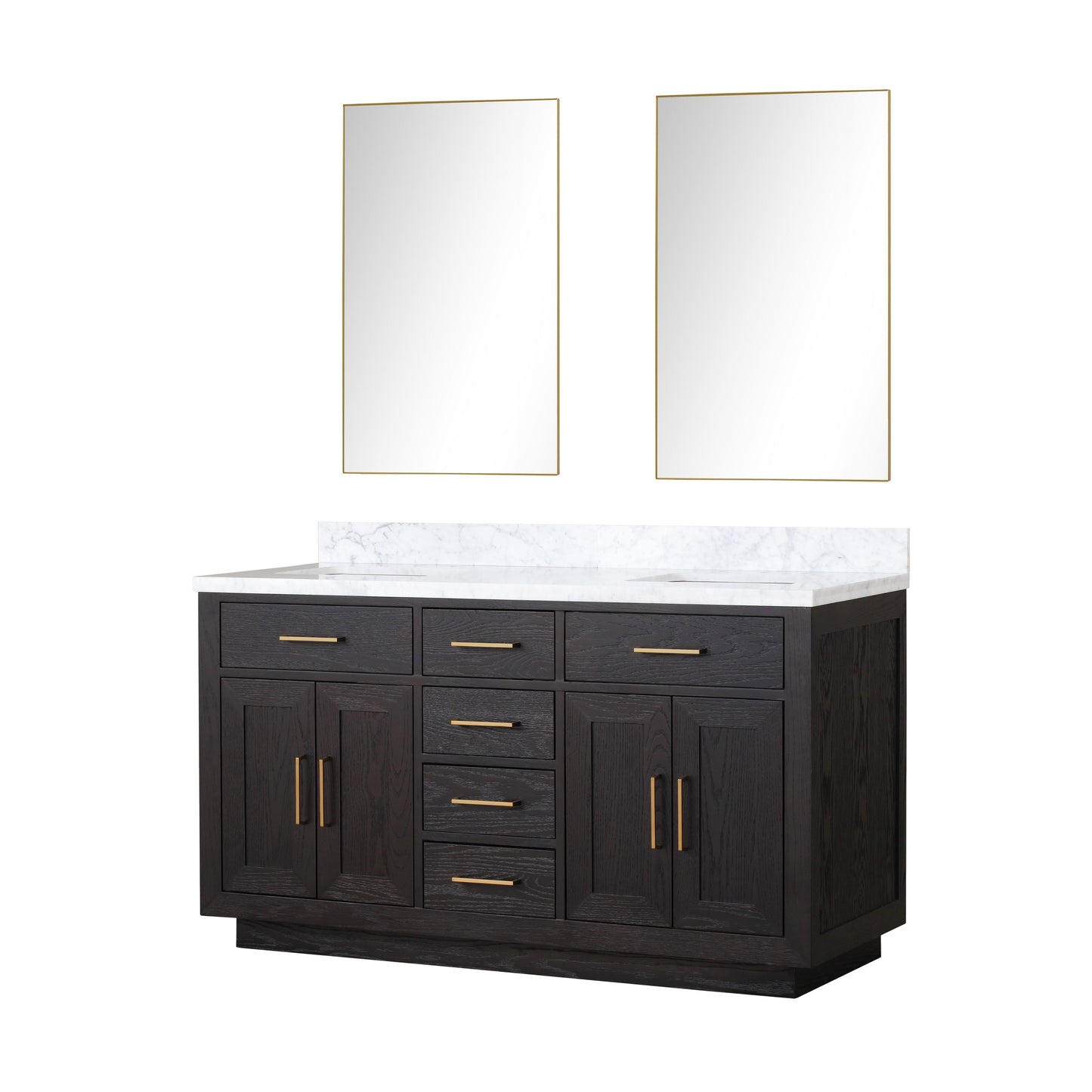 Lexora Collection Abbey 60 inch Double Bath Vanity, Carrara Marble Top, and 28 inch Mirrors - Luxe Bathroom Vanities