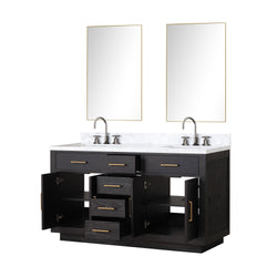 Lexora Collection Abbey 60 inch Double Bath Vanity, Carrara Marble Top, Faucet Set, and 28 inch Mirrors - Luxe Bathroom Vanities