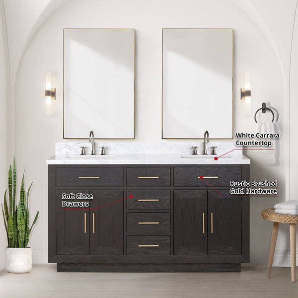 Lexora Collection Abbey 60 inch Double Bath Vanity and Carrara Marble Top - Luxe Bathroom Vanities