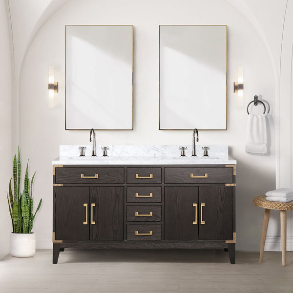 Lexora Collection Laurel 60 inch Double Bath Vanity and Carrara Marble Top - Luxe Bathroom Vanities