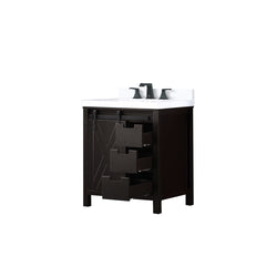 Lexora Collection Marsyas 30 inch Bath Vanity, White Quartz Countertop and Faucet Set - Luxe Bathroom Vanities