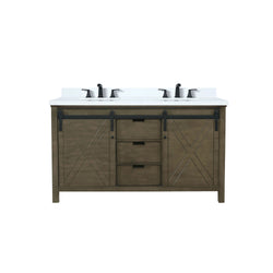 Lexora Collection Marsyas 60 inch Double Bath Vanity, White Quartz Countertop and Faucet Set - Luxe Bathroom Vanities