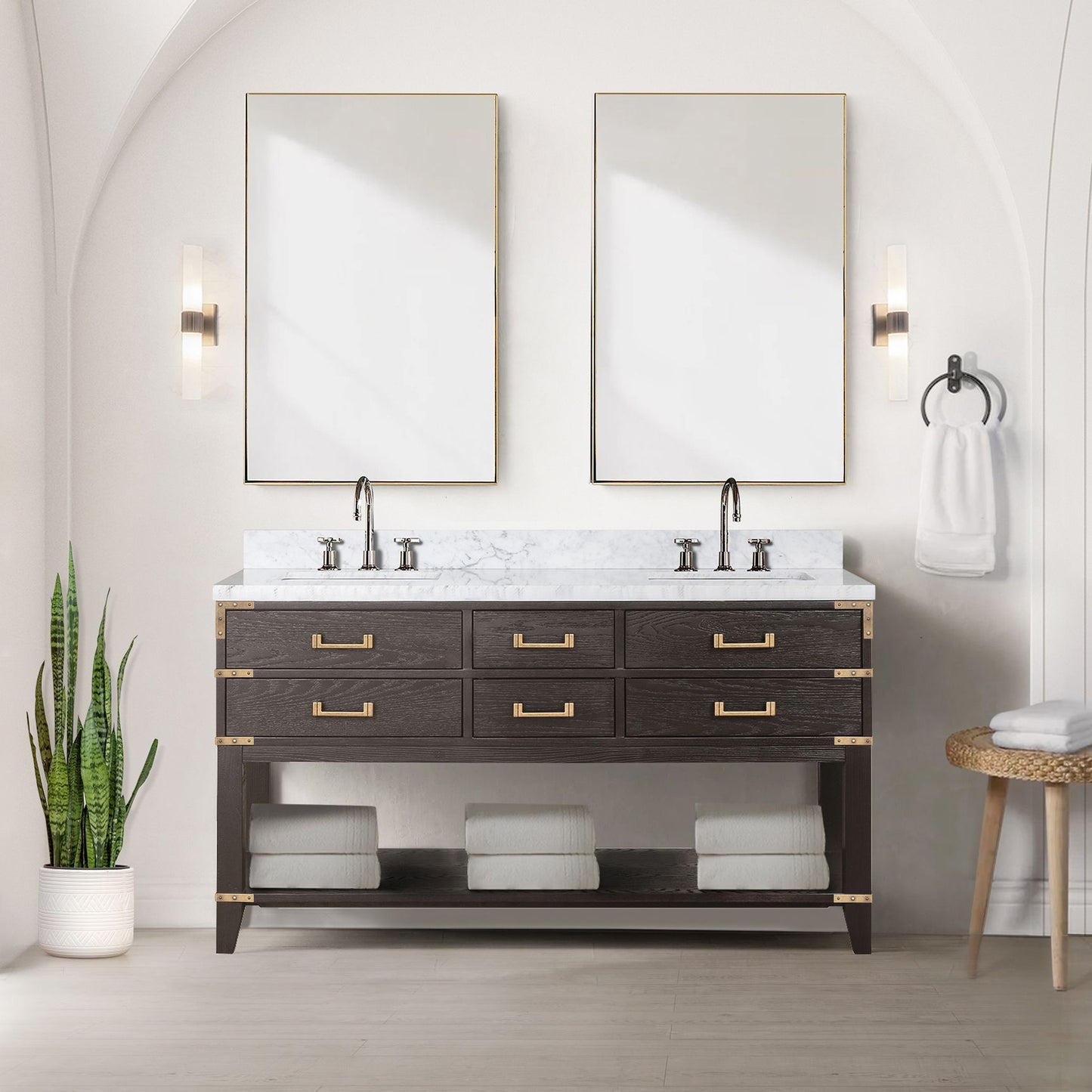 Lexora Collection Norwalk 60 inch Double Bath Vanity and Carrara Marble Top - Luxe Bathroom Vanities