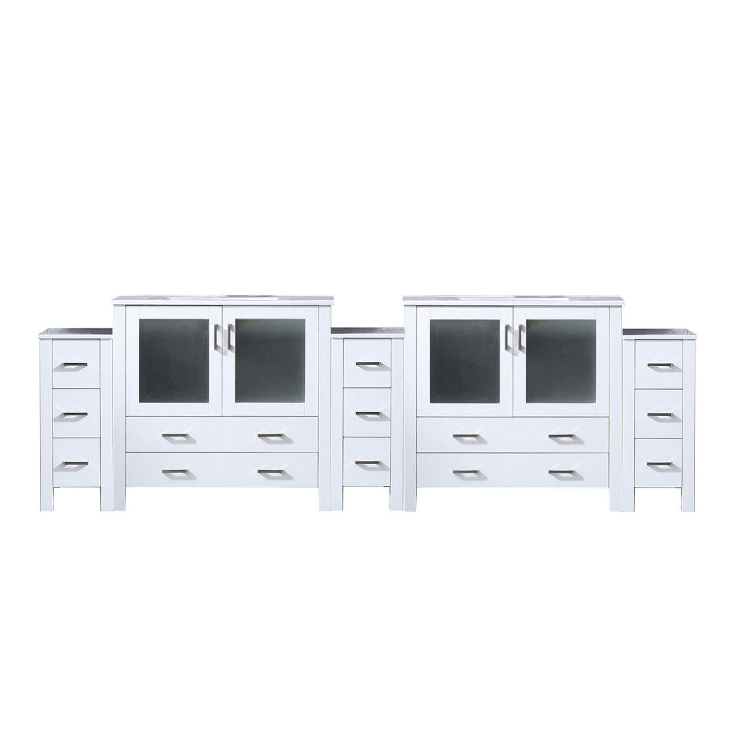 Lexora Collection Volez 108 inch Single Bath Vanity with Side Cabinets, and White Ceramic Top - Luxe Bathroom Vanities