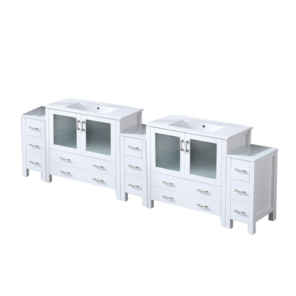 Lexora Collection Volez 108 inch Single Bath Vanity with Side Cabinets, and White Ceramic Top - Luxe Bathroom Vanities