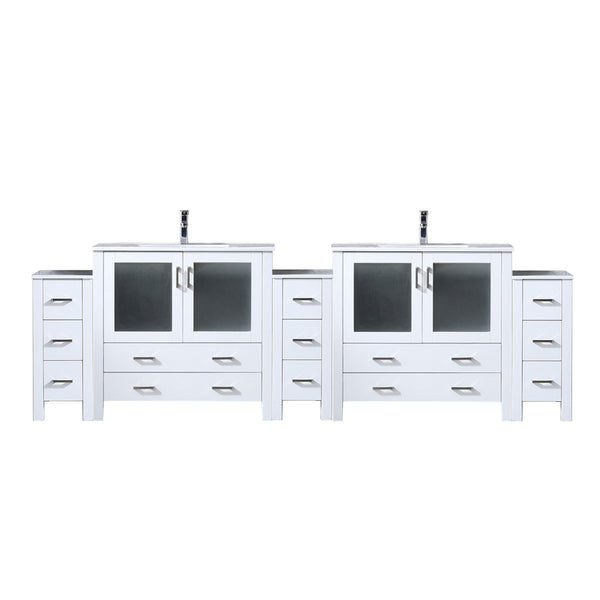 Lexora Collection Volez 108 inch Single Bath Vanity with Side Cabinets, and White Ceramic Top - Luxe Bathroom Vanities