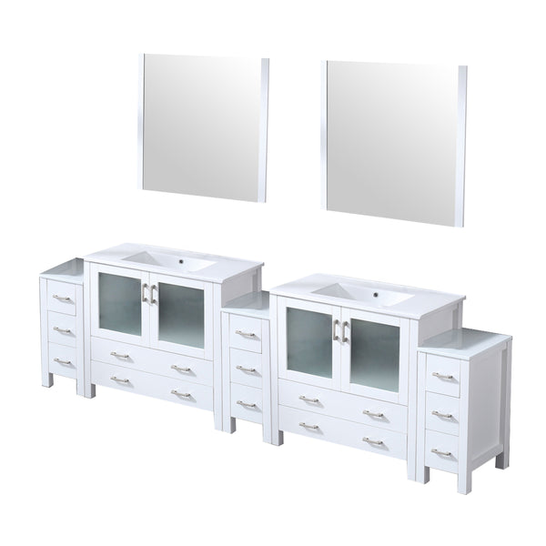 Lexora Collection Volez 108 inch Single Bath Vanity with Side Cabinets, and White Ceramic Top - Luxe Bathroom Vanities