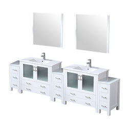 Lexora Collection Volez 108 inch Single Bath Vanity with Side Cabinets, and White Ceramic Top - Luxe Bathroom Vanities