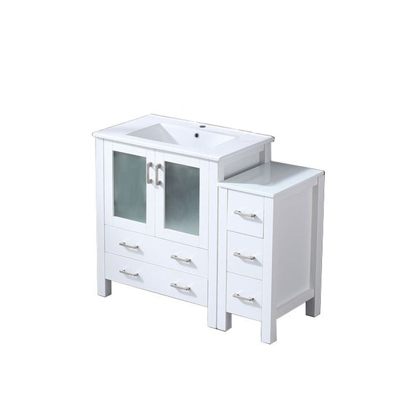 Lexora Collection Volez 42 inch Single Bath Vanity with Side Cabinet, and White Ceramic Top - Luxe Bathroom Vanities