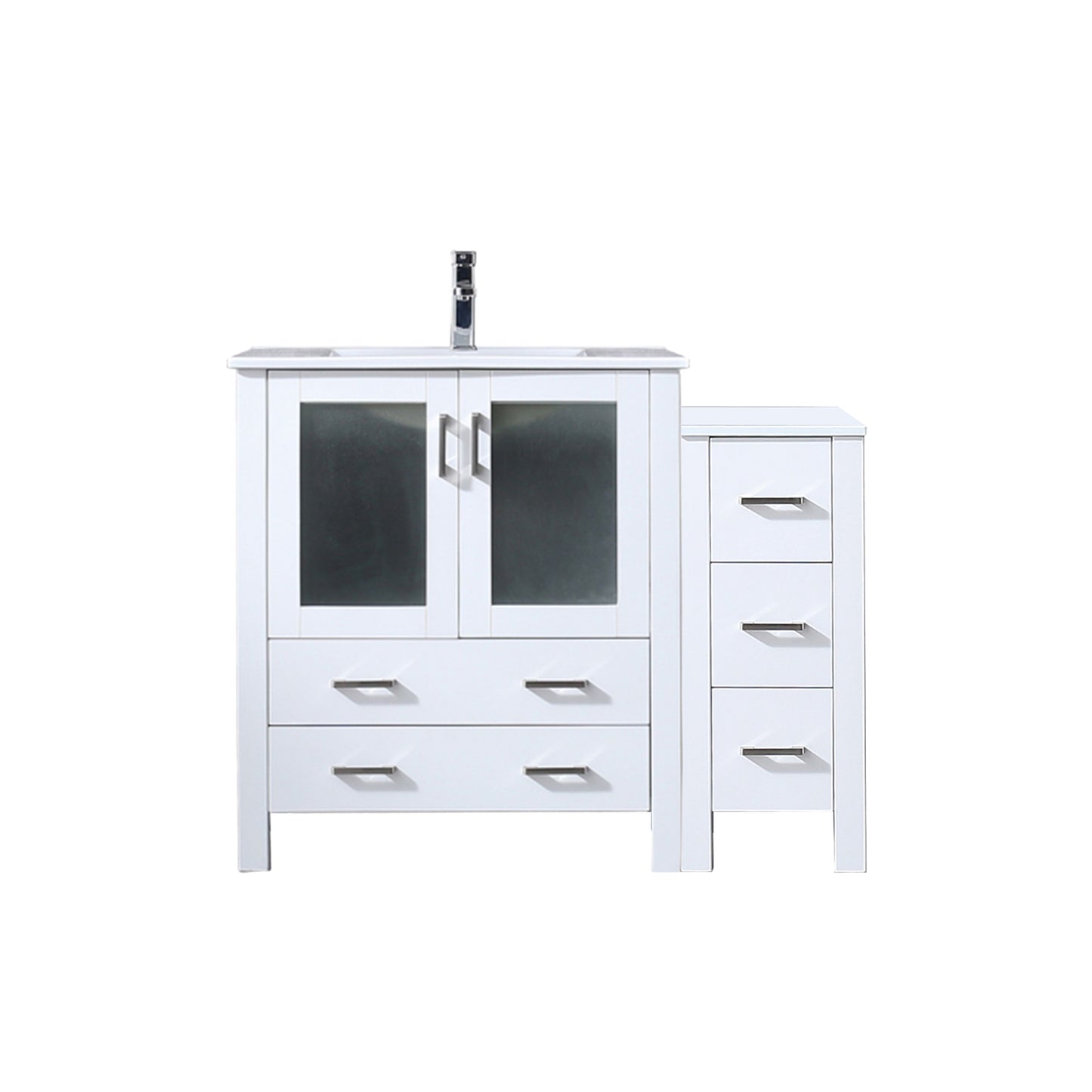 Lexora Collection Volez 42 inch Single Bath Vanity with Side Cabinet, and White Ceramic Top - Luxe Bathroom Vanities