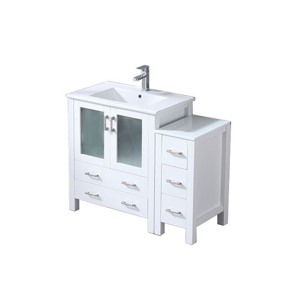 Lexora Collection Volez 42 inch Single Bath Vanity with Side Cabinet, and White Ceramic Top - Luxe Bathroom Vanities