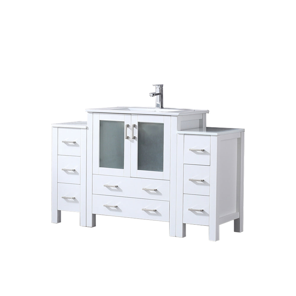 Lexora Collection Volez 54 inch Single Bath Vanity with Side Cabinets, and White Ceramic Top - Luxe Bathroom Vanities