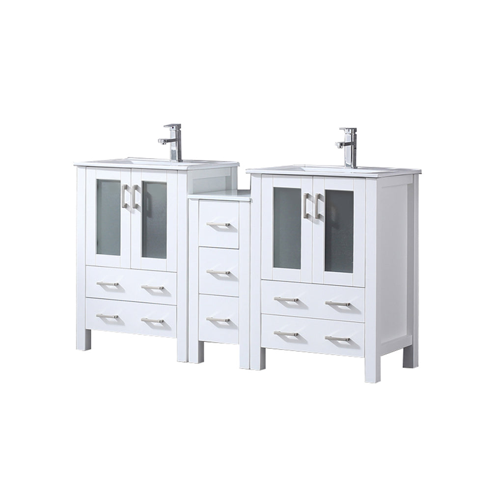 Lexora Collection Volez 60 inch Double Bath Vanity with Side Cabinet, and White Ceramic Top - Luxe Bathroom Vanities