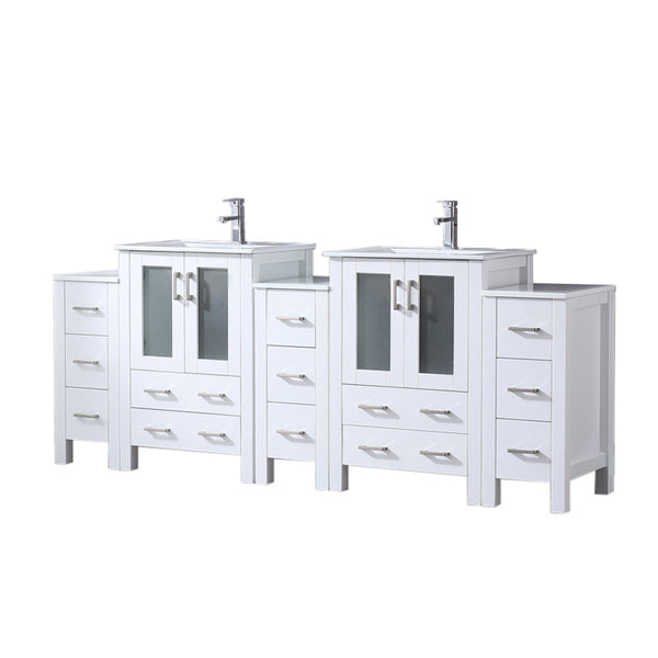 Lexora Collection Volez 84 inch Single Bath Vanity with Side Cabinets, and White Ceramic Top - Luxe Bathroom Vanities