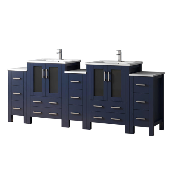 Lexora Collection Volez 84 inch Single Bath Vanity with Side Cabinets, and White Ceramic Top - Luxe Bathroom Vanities