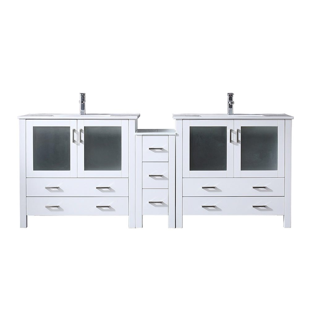 Lexora Collection Volez 84 inch Double Bath Vanity with Side Cabinet, and White Ceramic Top - Luxe Bathroom Vanities