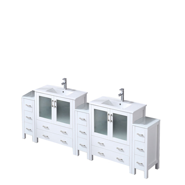 Lexora Collection Volez 96 inch Single Bath Vanity with Side Cabinets, and White Ceramic Top - Luxe Bathroom Vanities