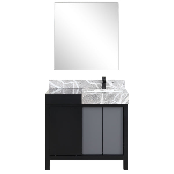 Lexora Collection Zilara 36 inch Black and Grey Bath Vanity, Castle Grey Marble Top, Faucet Set and 30 inch Mirror - Luxe Bathroom Vanities