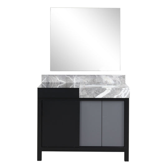 Lexora Collection Zilara 42 inch Black and Grey Bath Vanity, Castle Grey Marble Top and 34 inch Mirror - Luxe Bathroom Vanities