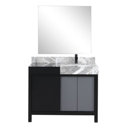 Lexora Collection Zilara 42 inch Black and Grey Bath Vanity, Castle Grey Marble Top, Faucet Set and 34 inch Mirror - Luxe Bathroom Vanities