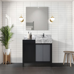 Lexora Collection Zilara 42 inch Black and Grey Bath Vanity, Castle Grey Marble Top and Faucet Set - Luxe Bathroom Vanities