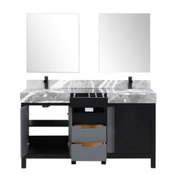 Lexora Collection Zilara 60 inch Black and Grey Double Bath Vanity, Castle Grey Marble Top, Faucet Set and 28 inch Mirrors - Luxe Bathroom Vanities