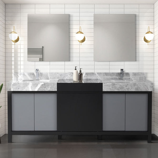 Lexora Collection Zilara Black and Grey Double Bath Vanity and Castle Grey Marble Top - Luxe Bathroom Vanities