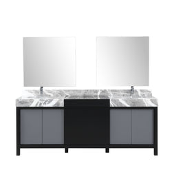 Lexora Collection Zilara 84 inch Black and Grey Double Bath Vanity, Castle Grey Marble Top, Faucet Set and 34 inch Mirrors - Luxe Bathroom Vanities