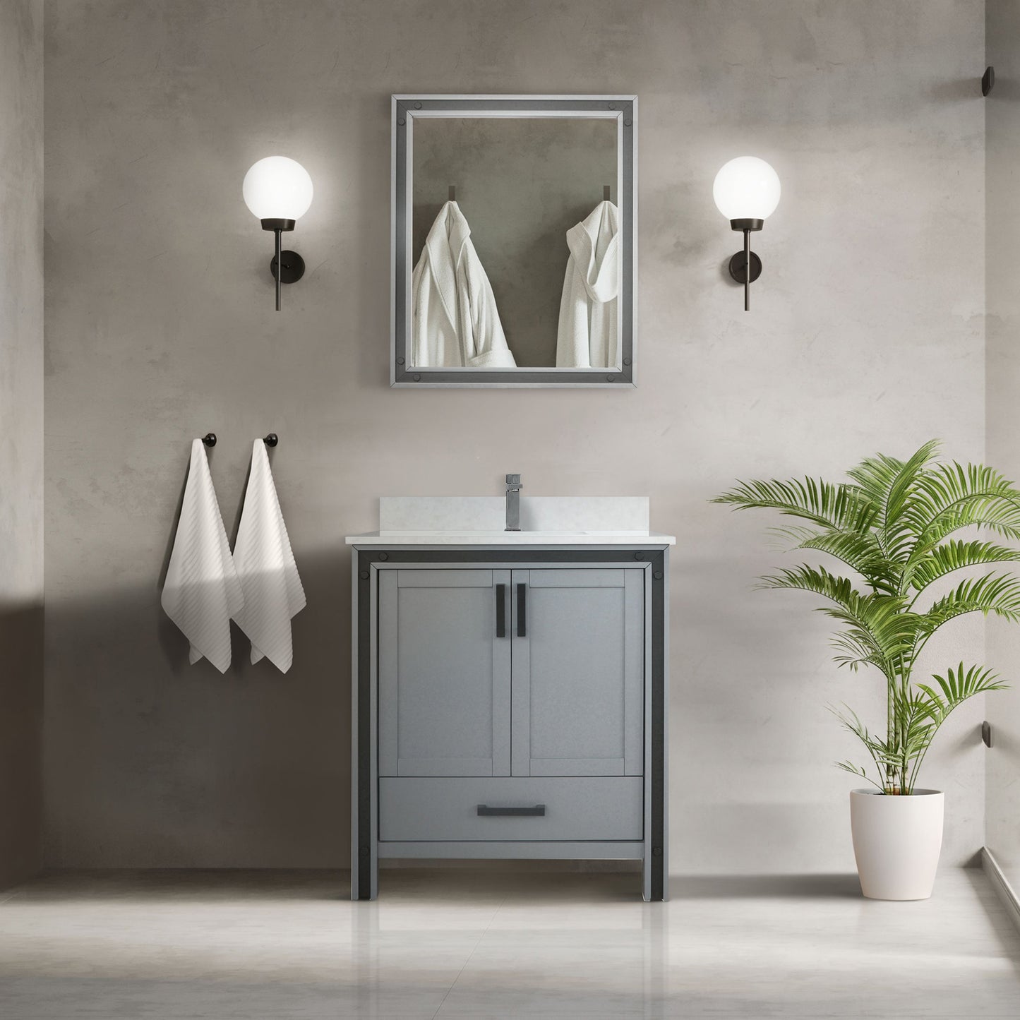 Lexora Collection Ziva 30 inch Single Bath Vanity and White Quartz Top - Luxe Bathroom Vanities