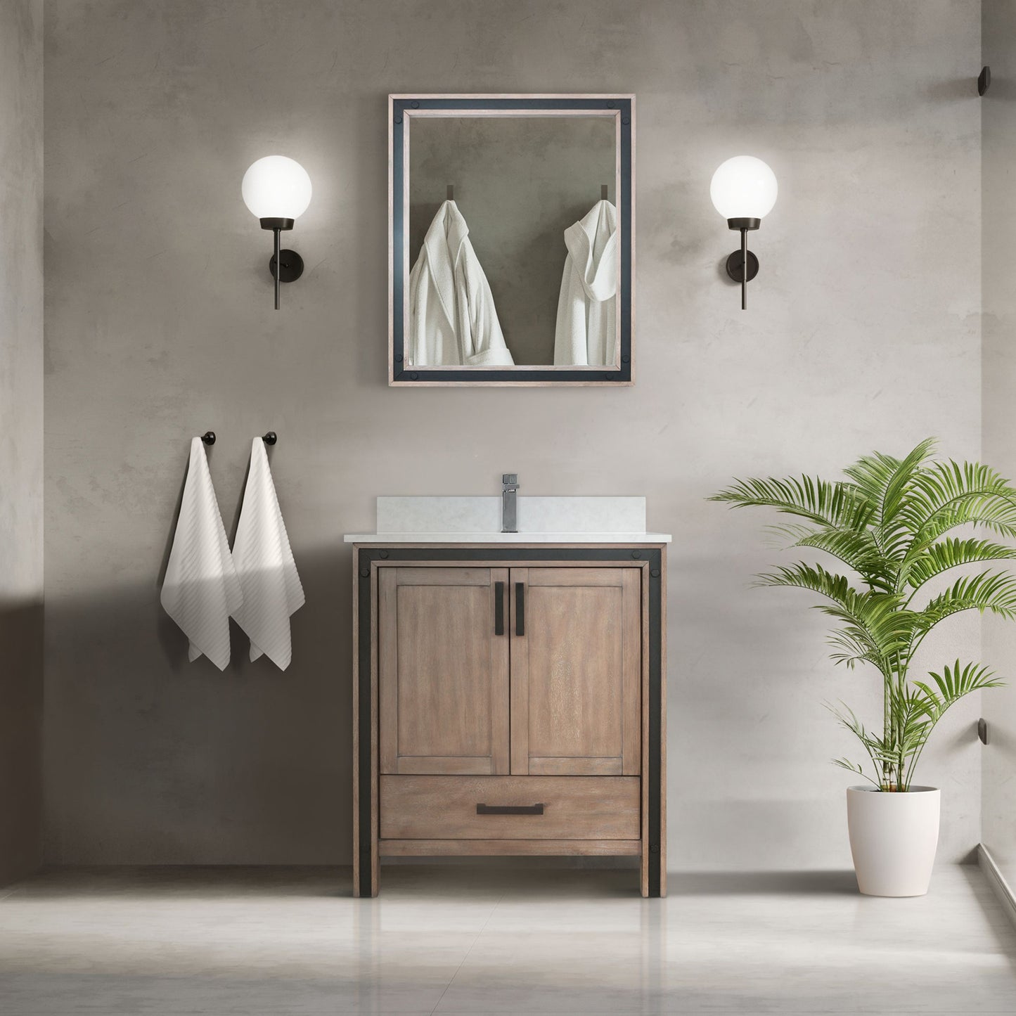Lexora Collection Ziva 30 inch Single Bath Vanity and White Quartz Top - Luxe Bathroom Vanities