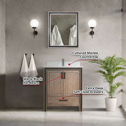 Lexora Collection Ziva 30 inch Single Bath Vanity - Luxe Bathroom Vanities