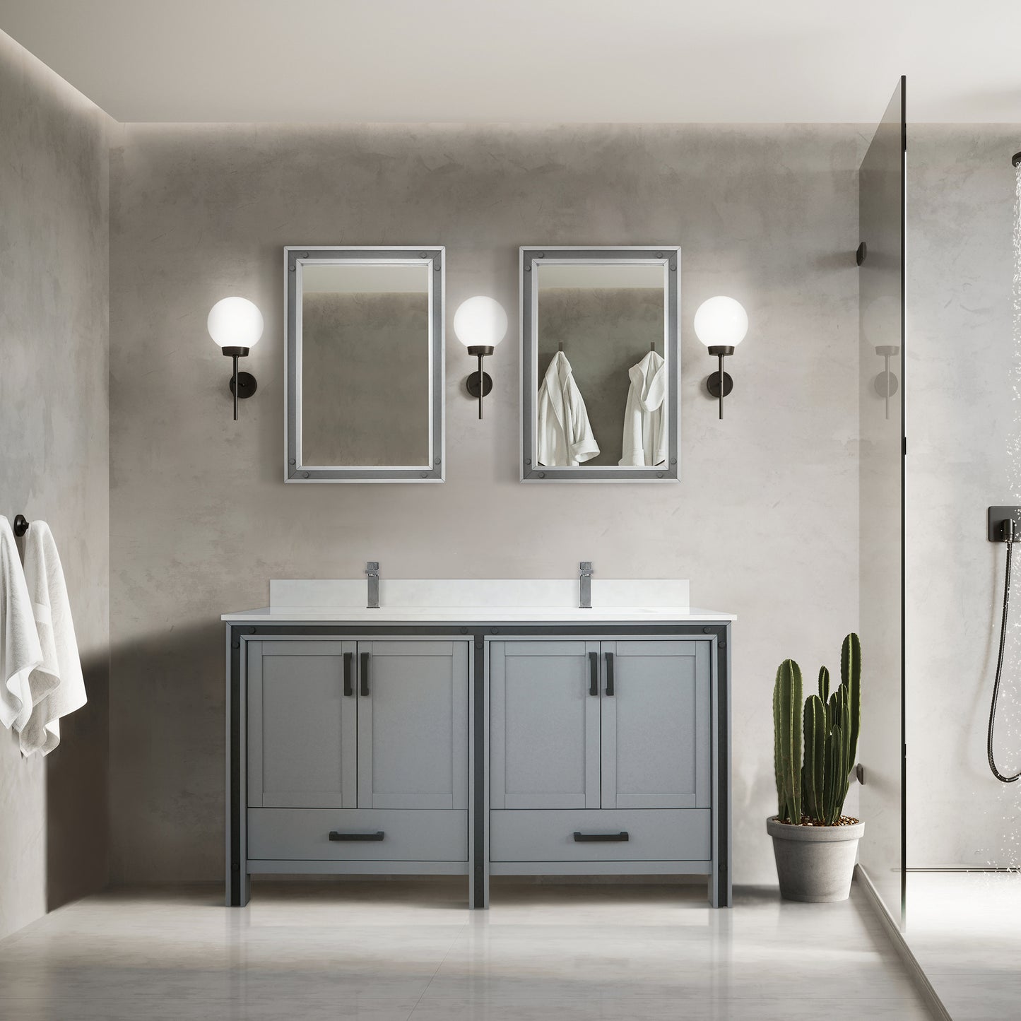 Lexora Collection Ziva 60 inch Double Bath Vanity and White Quartz Top - Luxe Bathroom Vanities