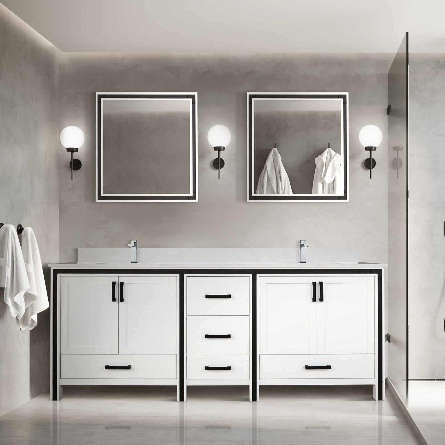 Lexora Collection Ziva 84 inch Double Bath Vanity and White Quartz Top - Luxe Bathroom Vanities