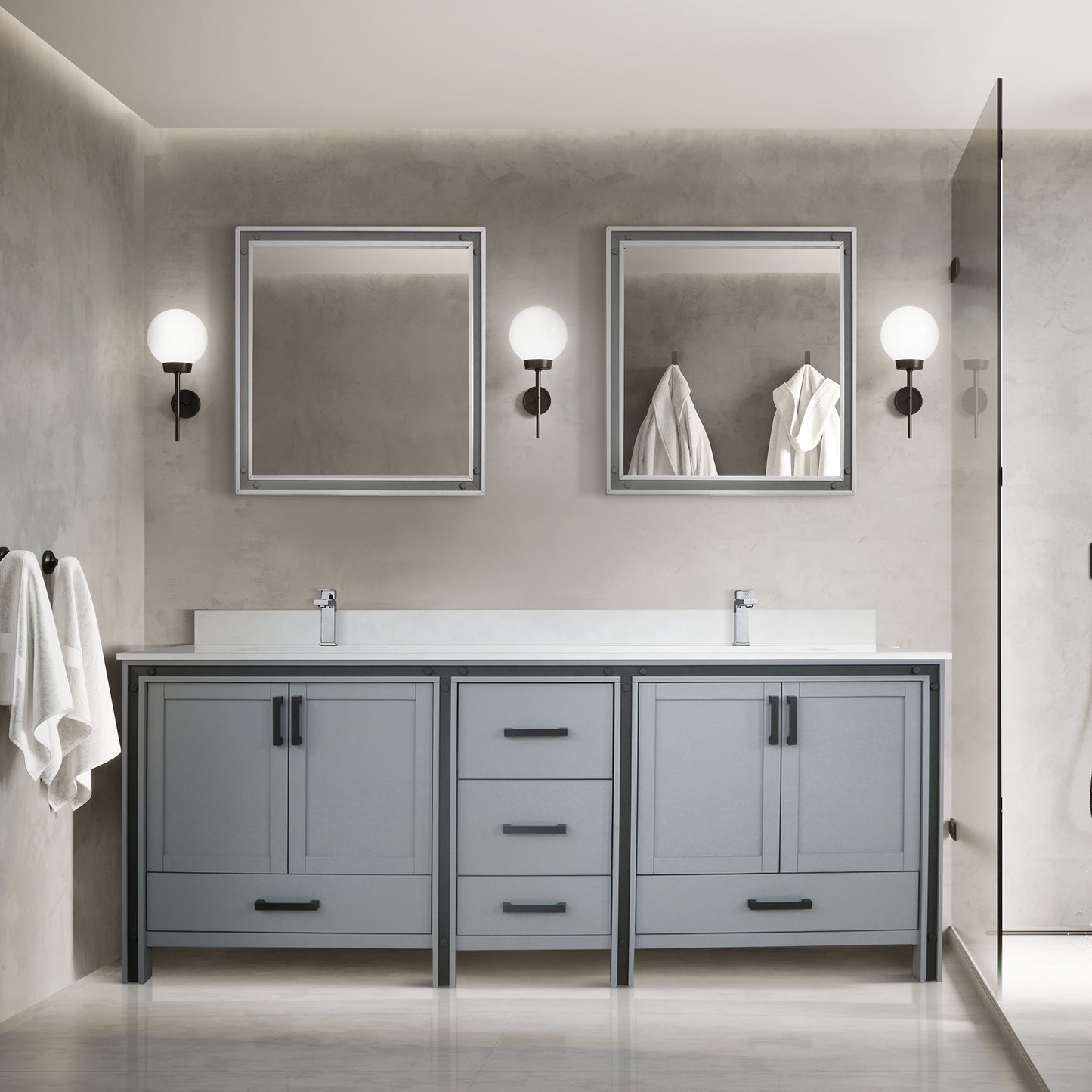 Lexora Collection Ziva 84 inch Double Bath Vanity and 34 inch mirror - Luxe Bathroom Vanities