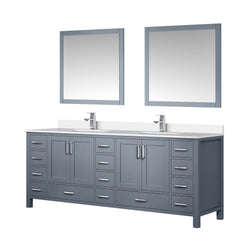 Lexora Collection Jacques 84 inch Double Bath Vanity, White Quartz Top, Faucet Set, and 34 inch Mirrors - Luxe Bathroom Vanities
