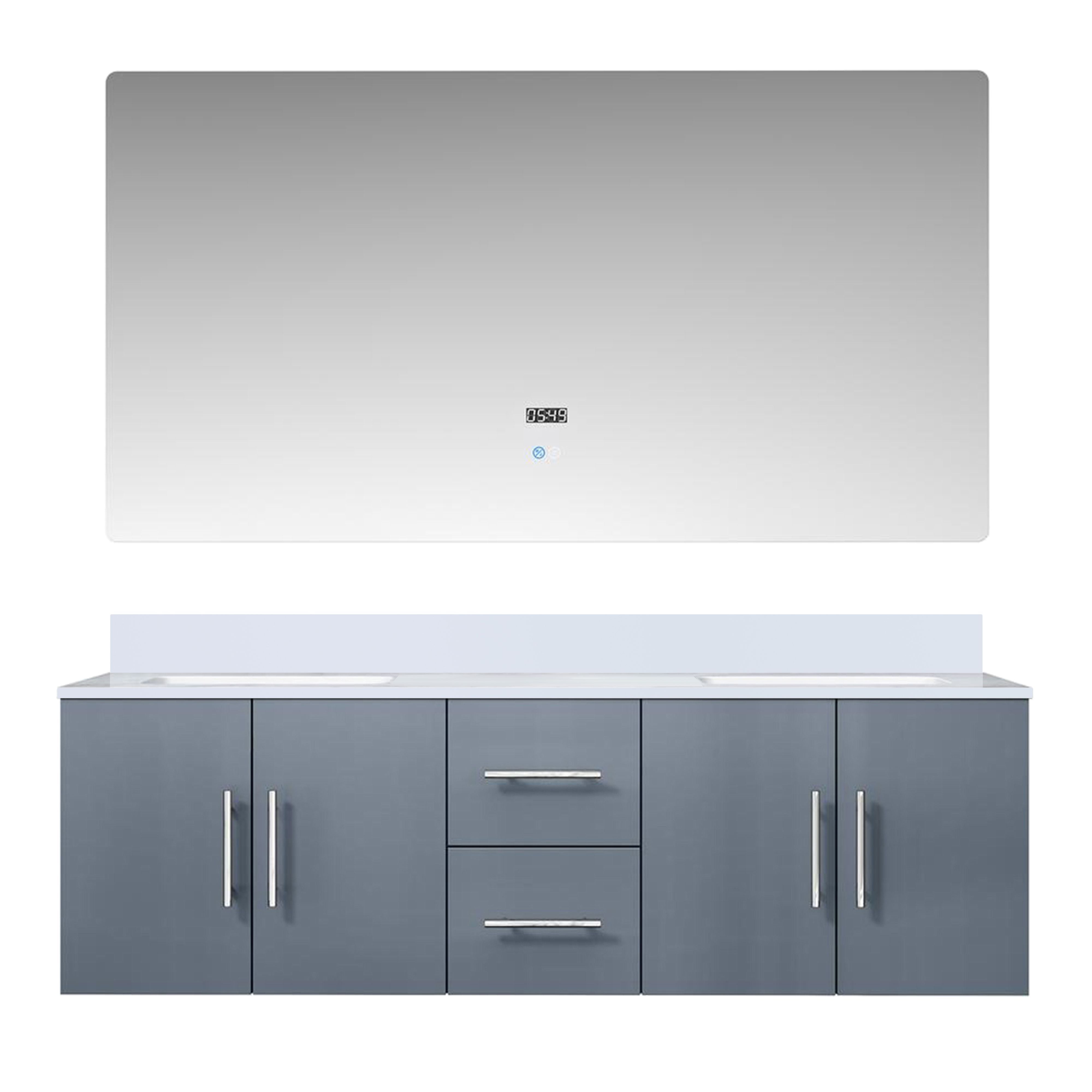 Lexora Collection Geneva 60 inch Double Bath Vanity, White Quartz Top ...