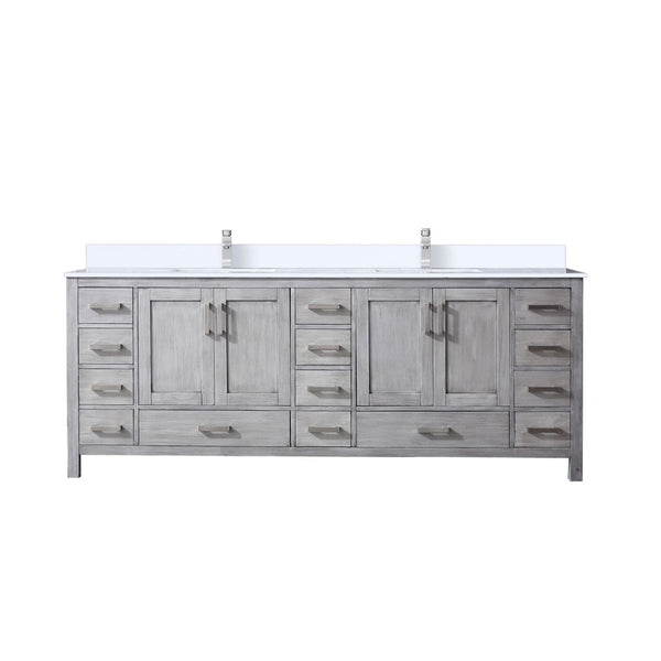 Lexora Collection Jacques 84 inch Double Bath Vanity, White Quartz Top, and Faucet Set - Luxe Bathroom Vanities