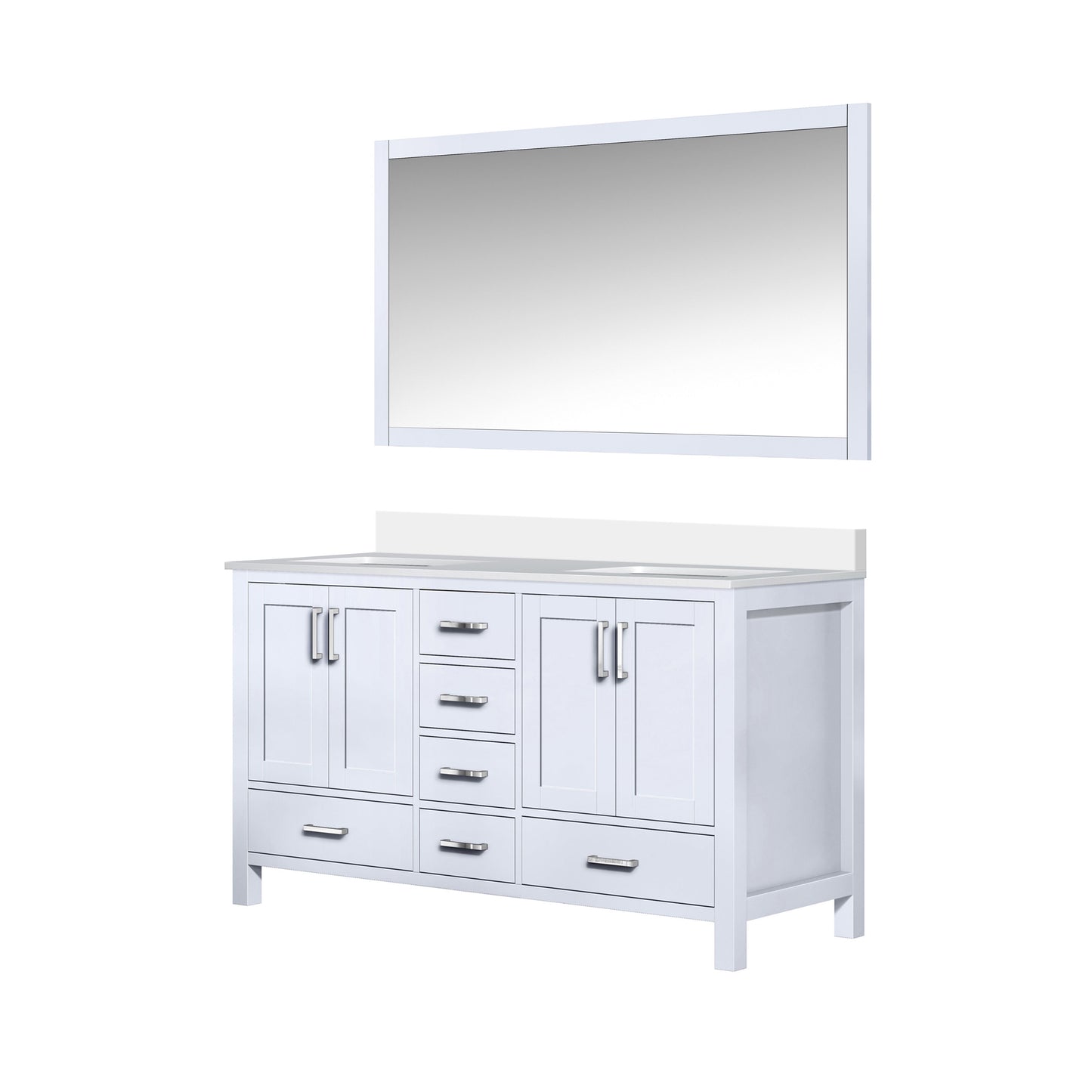 Lexora Collection Jacques 60 inch Double Bath Vanity, White Quartz Top, and 58 inch Mirror - Luxe Bathroom Vanities