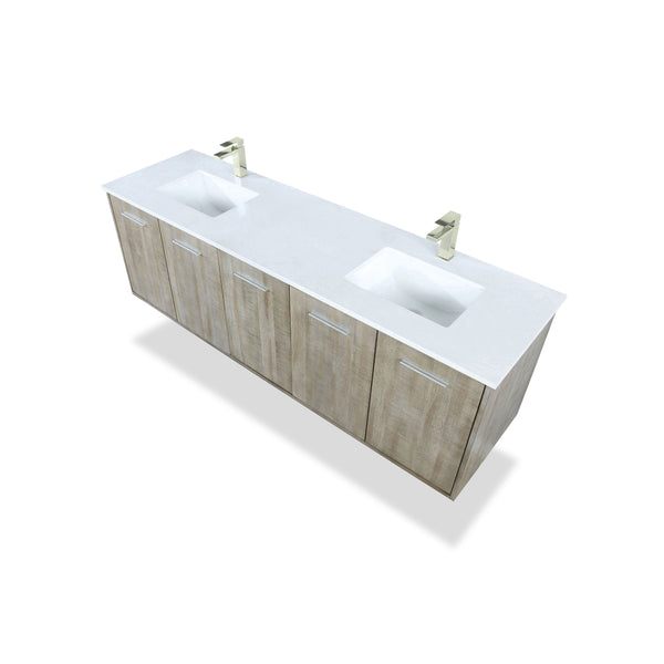 Lexora Collection Fairbanks 72 inch Rustic Acacia Double Bath Vanity, White Quartz Top and Faucet Set - Luxe Bathroom Vanities
