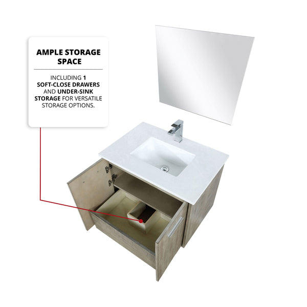 Lexora Collection Fairbanks 30 inch Rustic Acacia Bath Vanity, White Quartz Top and Faucet Set - Luxe Bathroom Vanities